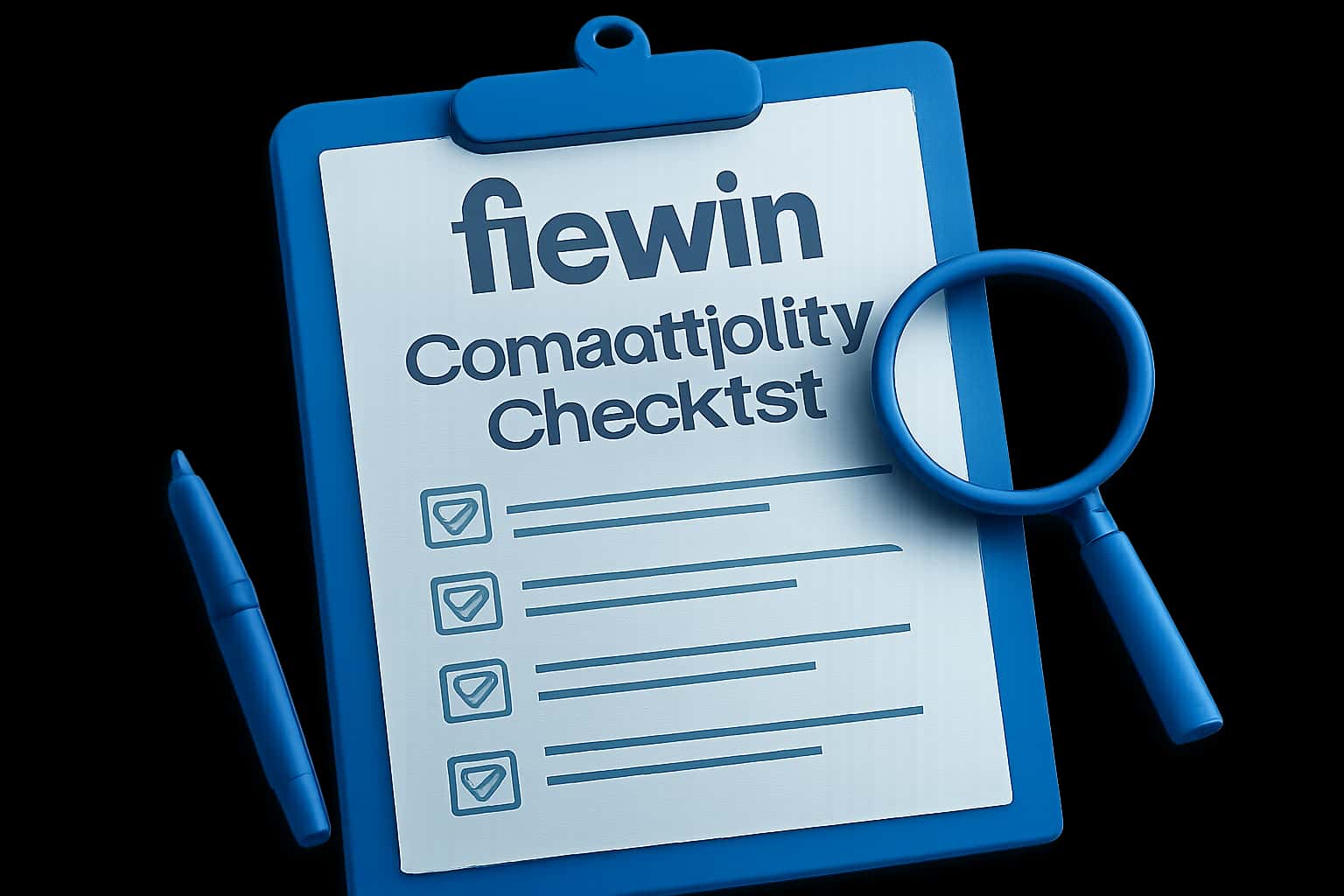 Informational scene about fiewin Compatibility Checklist with the text prominently displayed.