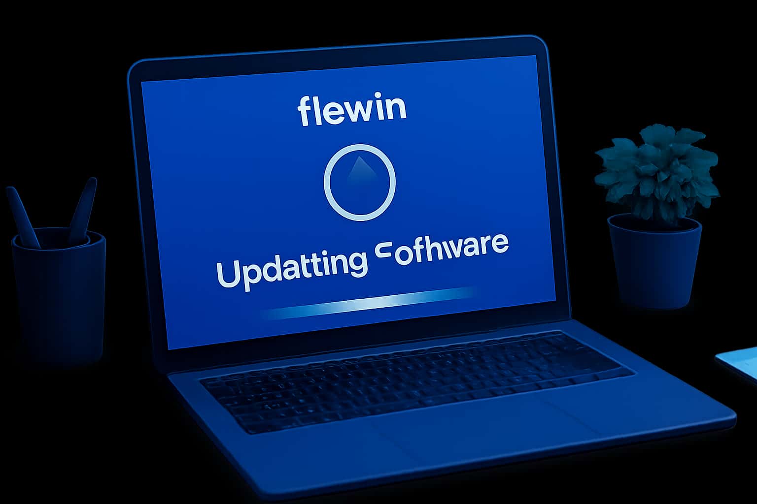 A graphic illustrating the update process for fiewin software with a modern design.